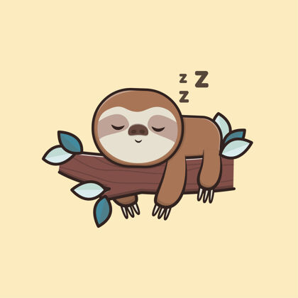 可爱可爱的卡瓦伊野生动物懒懒懒睡觉图标吉祥物插图可爱人物野生动物