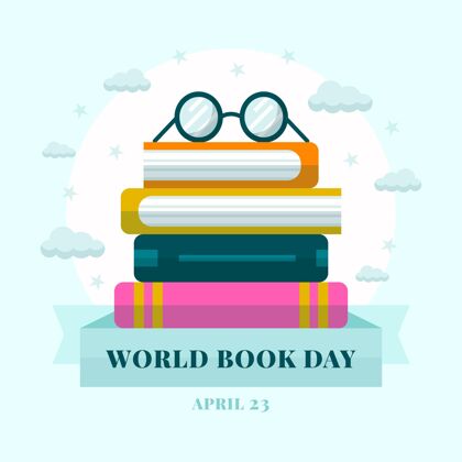 教育世界图书日插画与一堆书和眼镜学习图书日插图