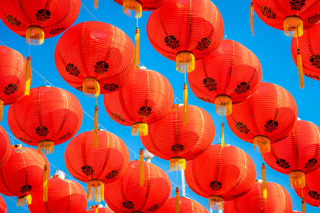 幸运中国神社新年的红灯笼装饰城市光明马来西亚