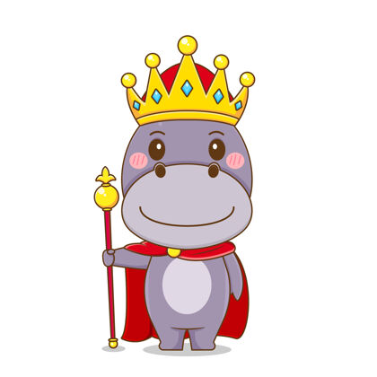 简单可爱的河马角色作为国王可爱动物河马