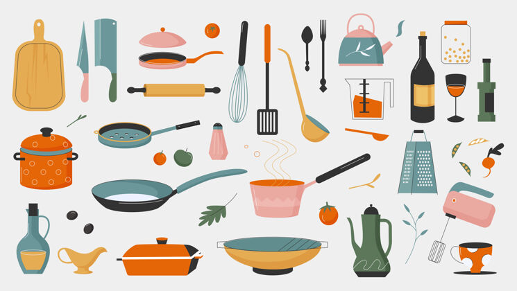 卡通陶器 厨具 烹饪工具 插图集壶陶器五颜六色