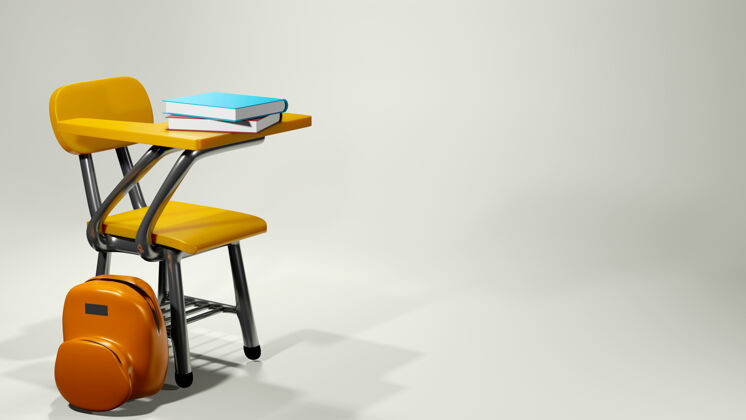3d教育理念 书桌上的书 白色的书包渲染书背包