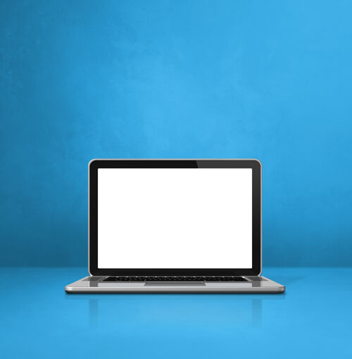 银色蓝色办公场景背景上的笔记本电脑显示器室内灯光