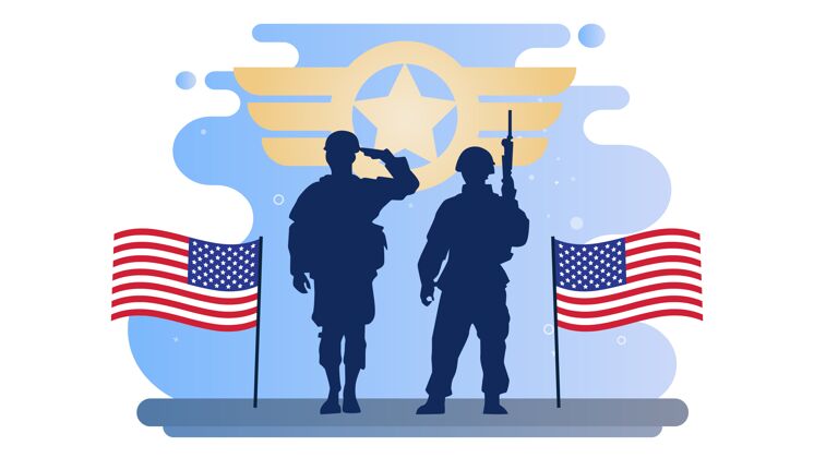 美国老兵节插画背景美国美国国旗士兵