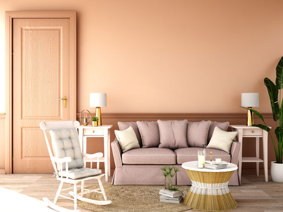粉色经典风格的生活区室内设计复古家具室内