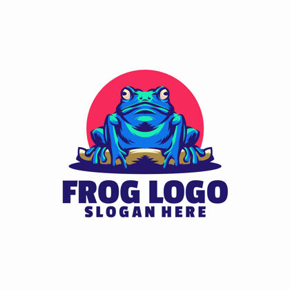 卡通青蛙标志模板隔离在白色水族馆简单青蛙