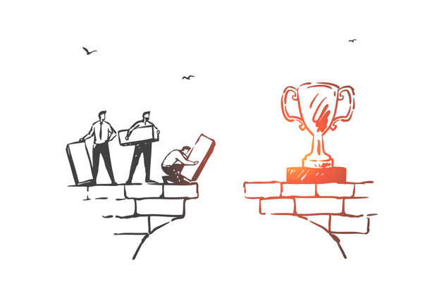 团队团队合作 伙伴关系和实现目标的概念草图说明素描桥梁胜利