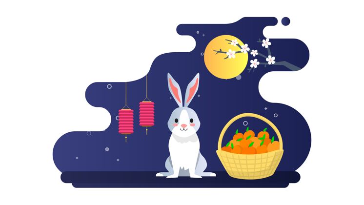 插画快乐chuseok插图背景兔子设计概念