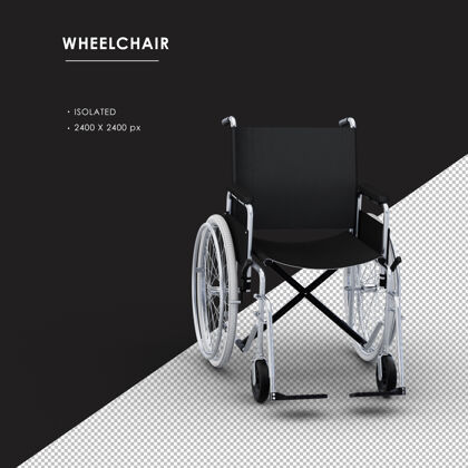 3d渲染孤立的金属轮椅从右前方角度看轮子椅子3d