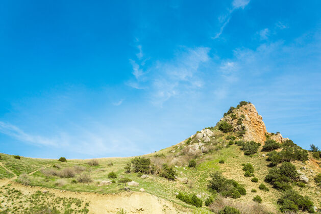 自然岩壁之上有美丽清澈的蓝海 克里米亚 巴拉克拉瓦山地平线风景