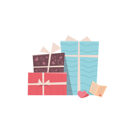 日期彩色礼品盒包装礼物情人节庆祝概念贺卡横幅邀请海报插图礼物日子情人节