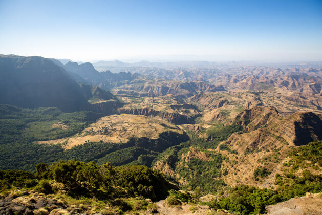 航空塞门山脉鸟瞰图 埃塞俄比亚 非洲之角地质森林岩石