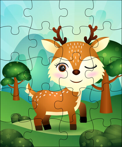 教育儿童益智游戏与可爱的鹿插图动物休闲丛林
