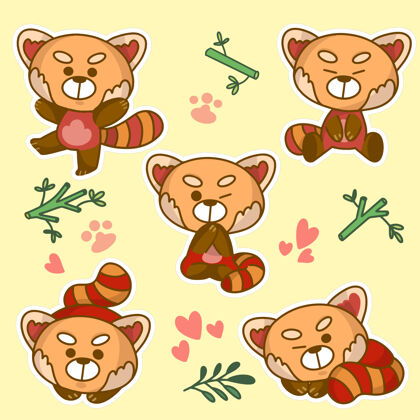 表情符号可爱好玩的垃圾熊猫涂鸦插图浣熊爪子浣熊