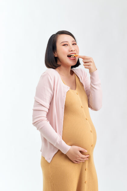 怀孕孕妇喜欢吃谷物面包女孩女人房子