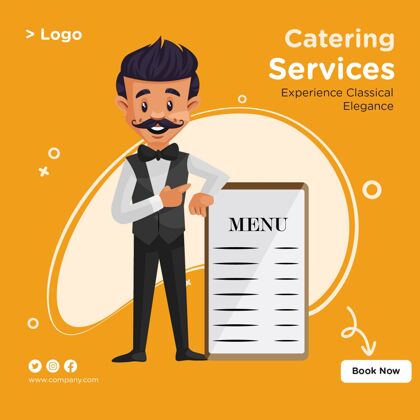 印度人餐饮服务横幅设计卡通风格模板优雅服装餐饮