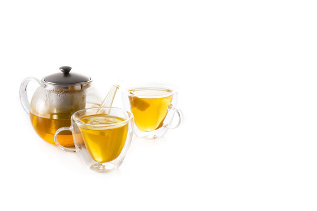 美味姜茶柠檬蜂蜜水晶杯隔离亚洲透明柑橘