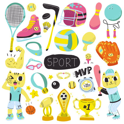 卡通可爱的彩色运动手绘涂鸦插图足球符号网球