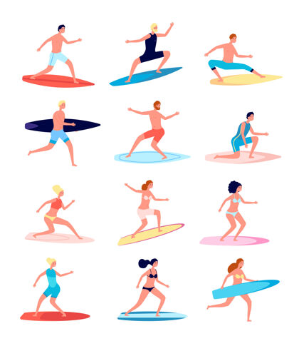 女性冲浪者有趣的人 站在冲浪板上的女冲浪者冲浪者活动冲浪