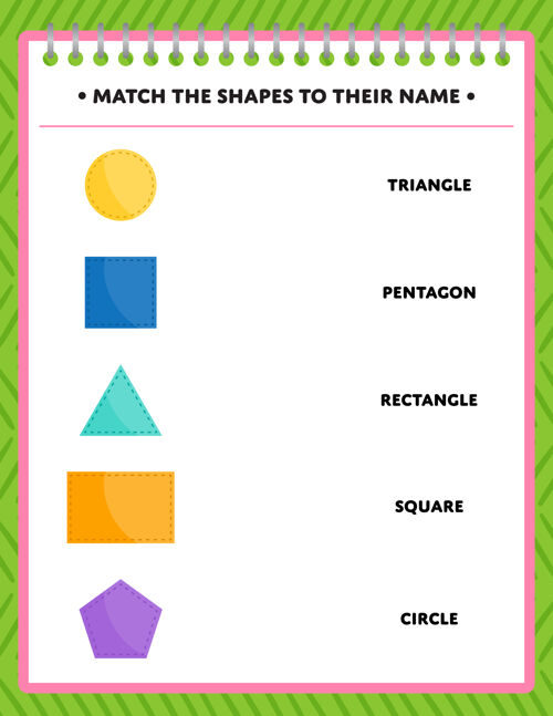 矩形适合孩子们的形状匹配活动圆工作表五边形