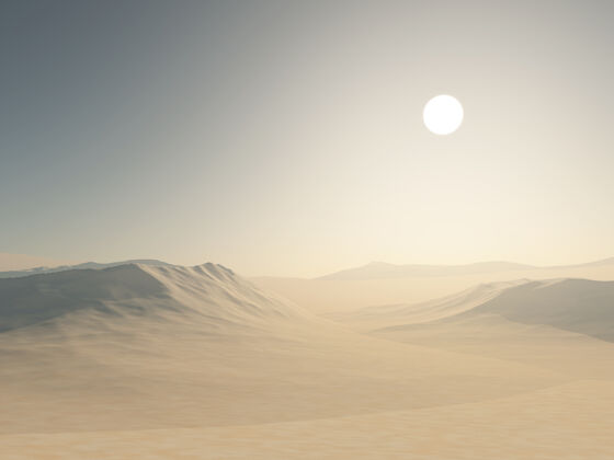 景观沙漠景观与沙丘的三维渲染沙漠雾热