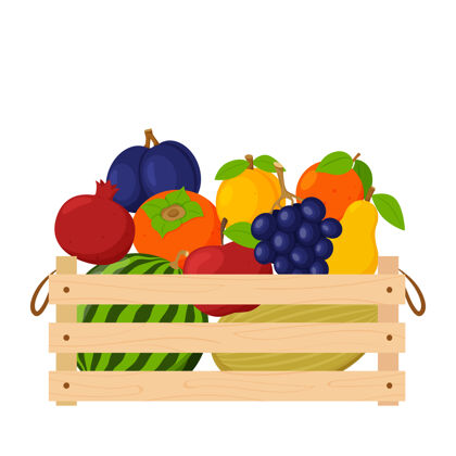 水果一个木箱 里面装满了成熟的新鲜水果 西瓜 葡萄 苹果 pear.natural 有机食品有机市场盒子