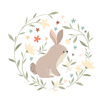 艺术家花圈里的兔子花卉花圈兔子