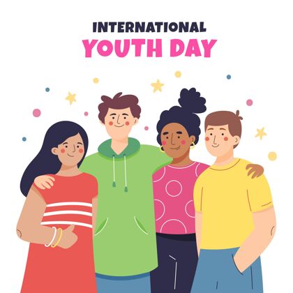 青年手绘国际青年节插画国际青年节全球庆祝