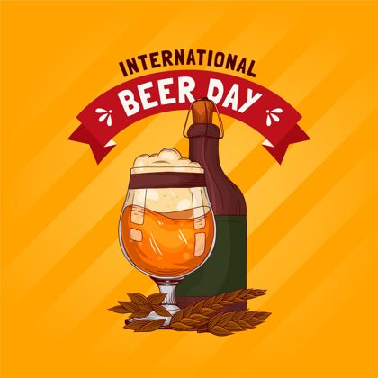 国际啤酒日手绘国际啤酒日插画全球手绘酒精