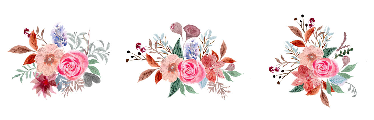 绘画复古柔和的粉色花朵水彩花环水彩树叶花卉