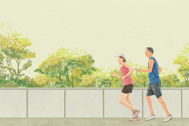 活动慢跑背景户外运动彩色铅笔插图运动手绘慢跑