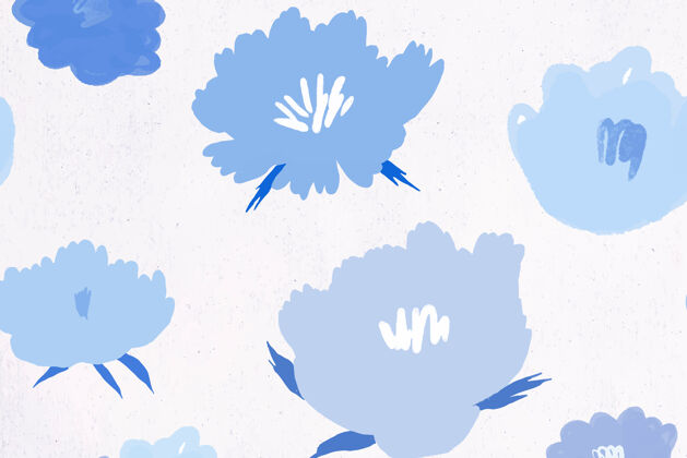 女性蓝色花卉图案背景手绘开花花卉无缝