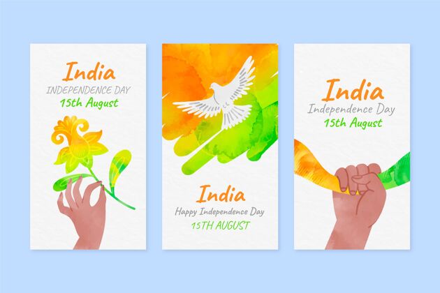 独立日手绘水彩画印度独立日instagram故事集纪念手绘印度独立日