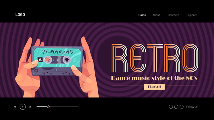 古董复古舞蹈音乐风格的s旗手拿录音带音频屏幕网站