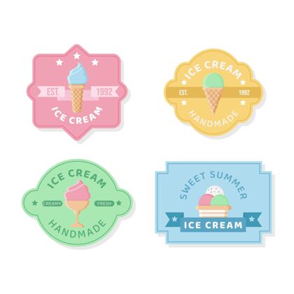 平面设计扁平冰淇淋标签系列小吃包装标签
