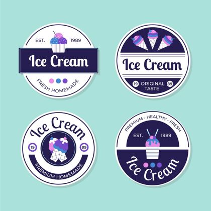 套餐扁平冰淇淋标签系列美味平面设计标签