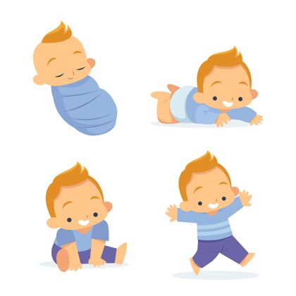 男孩平面设计阶段的一个男婴插图可爱可爱包