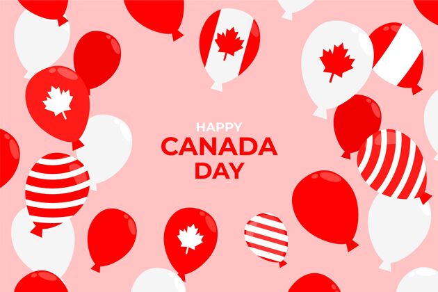 平面设计平坦的加拿大日气球背景快乐加拿大日气球背景气球
