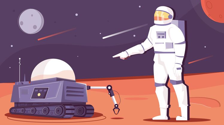 漫游者机器人太空与宇航员插图外星恒星平板