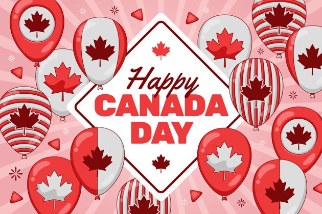 爱国手绘加拿大日气球背景节日庆典枫叶
