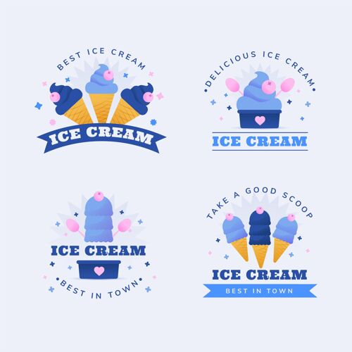 奶油平面设计冰淇淋标签集提神标签包装