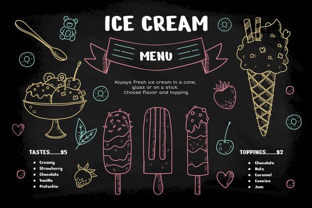 菜单美味冰淇淋黑板菜单手绘黑板甜点