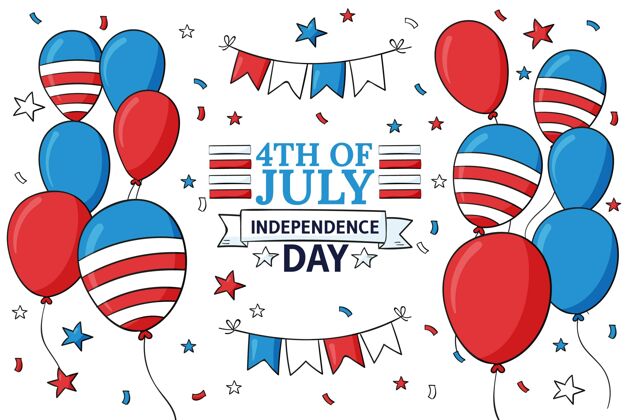 美国手绘七月四日独立日气球背景手绘庆典国家