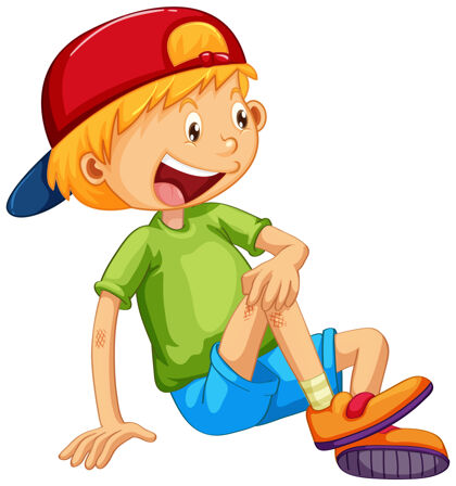 童年一个戴着帽子坐着的男孩卡通人物小学生女年轻