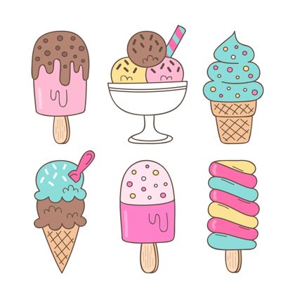 什锦手绘冰淇淋系列甜点手绘小吃