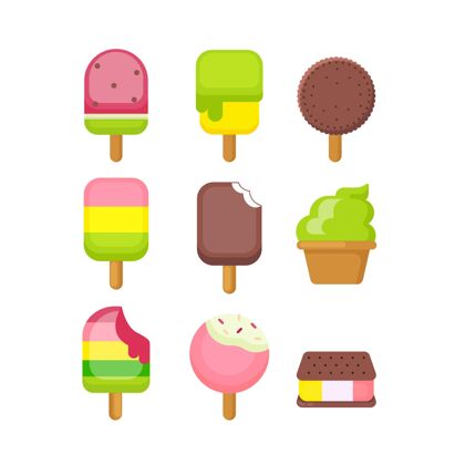 甜点平面美味冰淇淋标签收集季节平面设计夏季