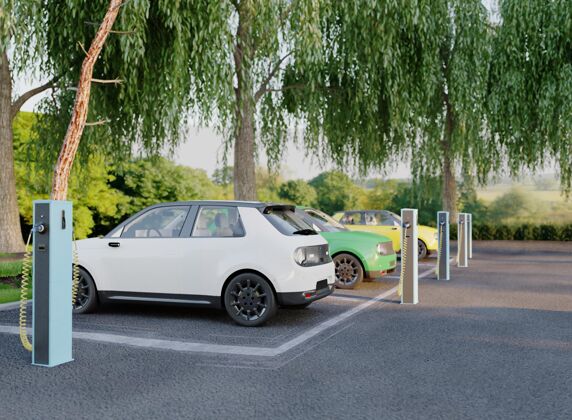 模型停车场有3d电动汽车创新车辆生态