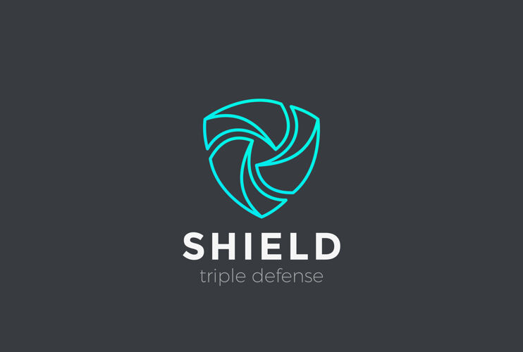三盾牌团队保护防御标志线性风格三三社区