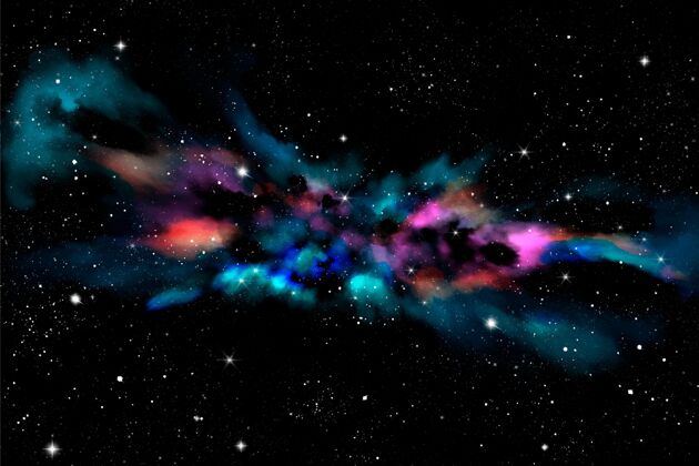 宇宙手绘水彩银河背景小行星太空墙纸