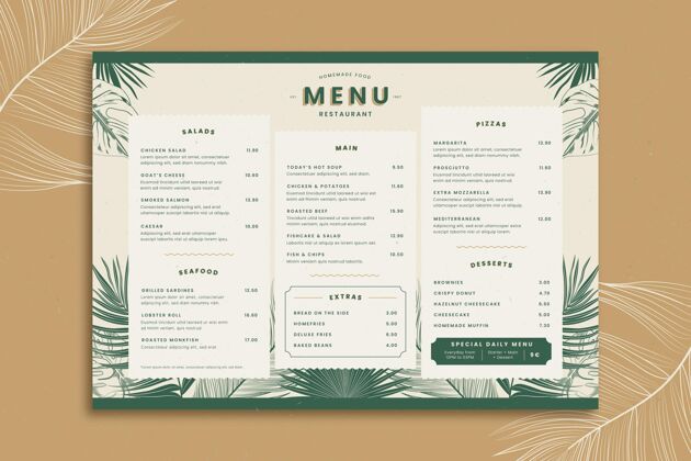 食品热带树叶餐厅菜单模板菜单模板美食午餐